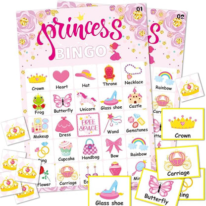 Pink Princess Bingo Game 24 Players Bingo Games Cards by Omlisca