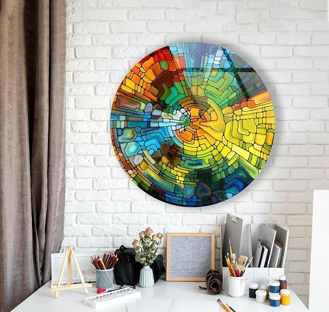 My Photostation.com 27.5'' Diameter Stained Yellow Round Glass Wall Art by MyPhotostation