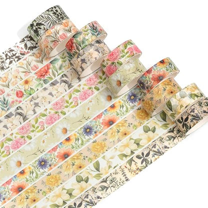 10 Rolls Blooming Flowers Washi Tape Set Floral Arts Adhesive Tapes Colorful - Image 2