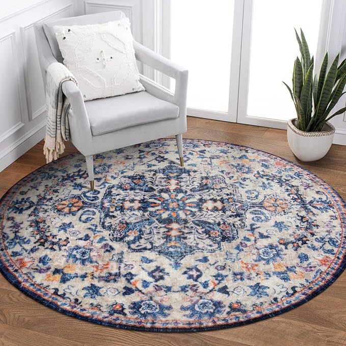 Lahome Bohemian Round Rug 3Ft Small Bedroom Round Area Rug Soft Bathroom Circle by Lahome