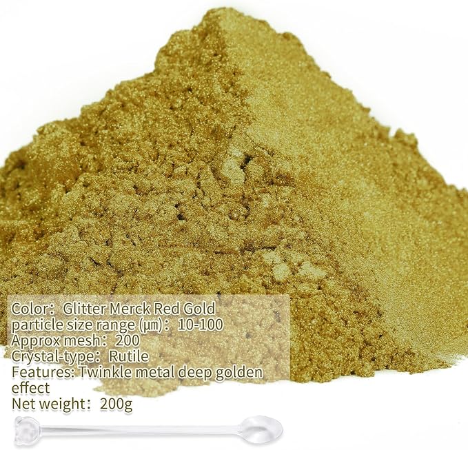 Mica Powder, 7.05OZ（200g）, Glitter Merck Red Gold Mica Powder Pigment - Image 2