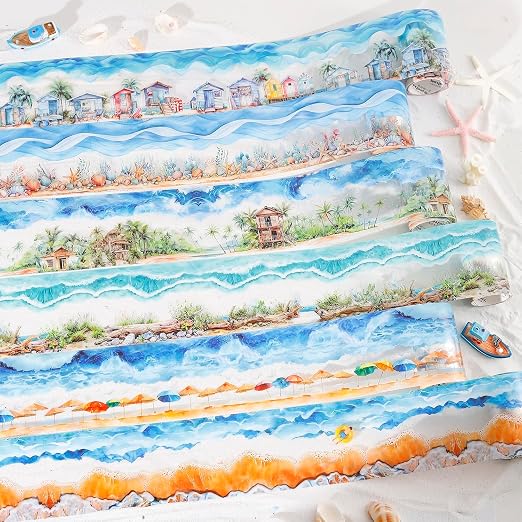 6 Rolls PET Tape Stickers for Journaling, Ocean Washi Tape Stickers for by MisKepaa