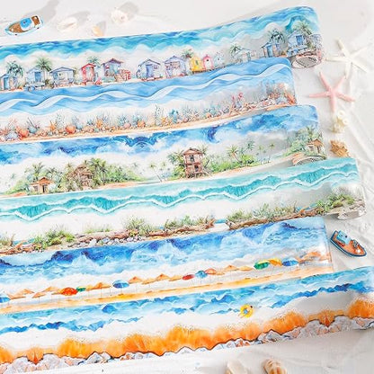 6 Rolls PET Tape Stickers for Journaling, Ocean Washi Tape Stickers for by MisKepaa