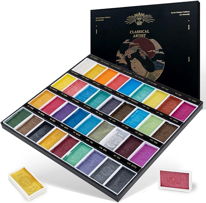 Paul Rubens Watercolor Paint Set, 36 Classical Glittery Colors Solid Paints - Image 9