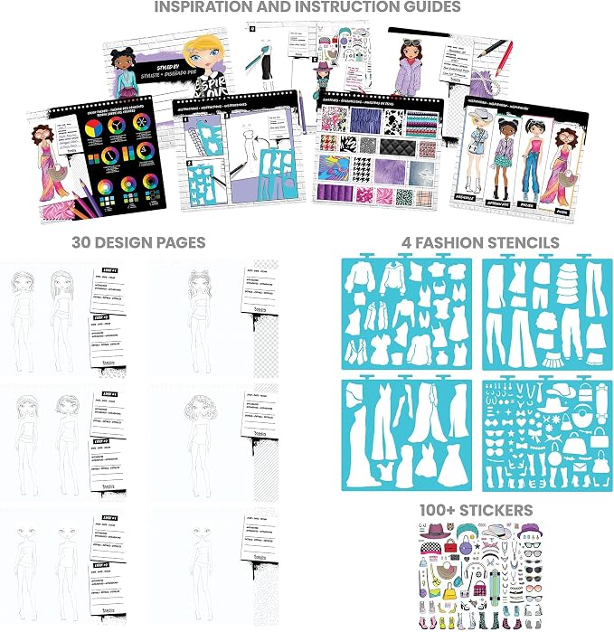Fashion Angels Streetwear Design Portfolio, Includes 30 Sketch Sheets, Stencil - Image 2
