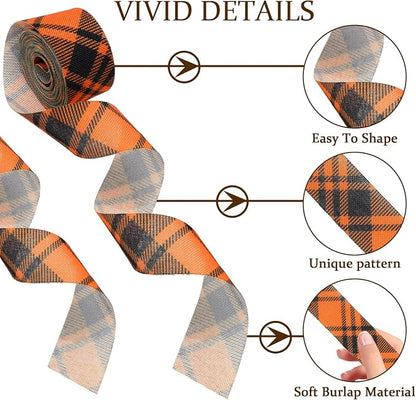 10 Rolls 50 Yard Halloween Plaid Burlap Ribbon Rolls 1 Inch Gift Wrapping - Image 3