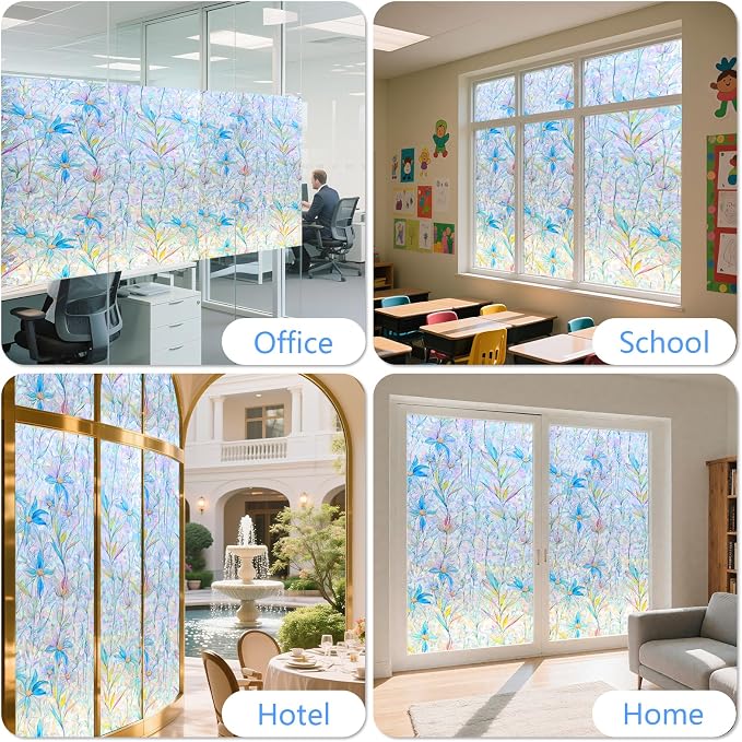 FINNEZ Window Privacy Film Stain Glass Film Flowers Rainbow Window Film Window - Image 5