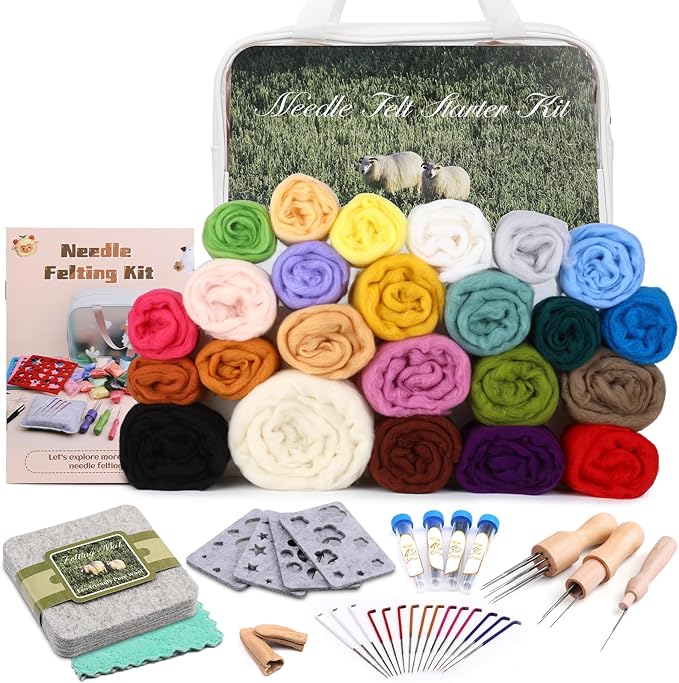 Mayboos Needle Felting Kit, 24 Colors Wool Roving Set, Needle Felting Kit by Mayboos