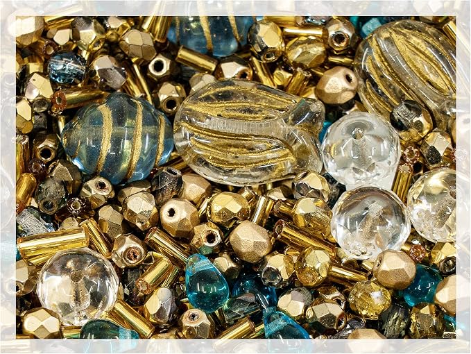 2.1oz Mix of Unique Czech Bohemia Glass Pressed Beads, Aztec Pale Gold Crystal by CzechBeadsManufacturer
