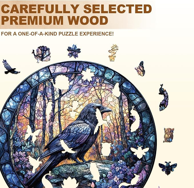 Wooden Puzzles for Adults, Wooden Jigsaw Puzzles, Exquisite Raven Puzzle - Image 3