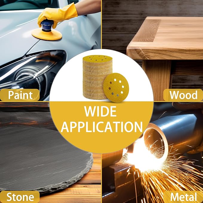 150PCS 600 Grit Gold Sanding Discs, 5-Inch 8-Hole Sandpaper - Image 7