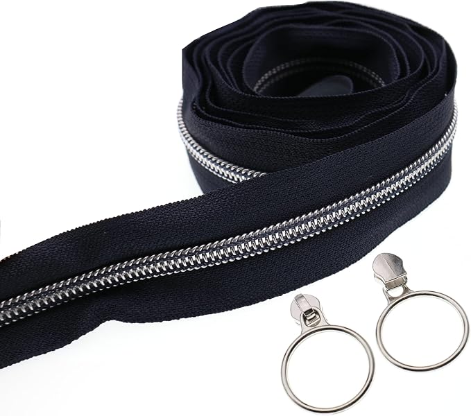Leekayer Silver Metallic Nylon Coil Zippers by The Yard Bulk 10 Yards Navy Black - Image 9