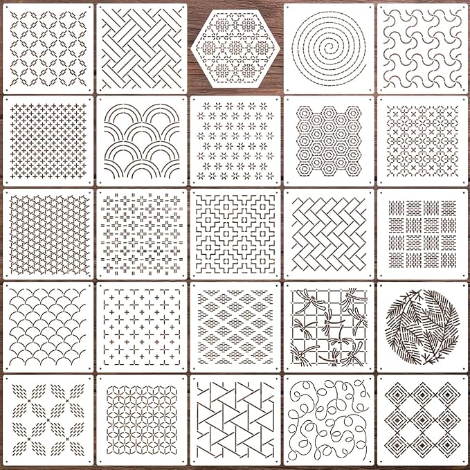 Sashiko Stencil Geometric Sashiko Pattern Template 4.7inch Drawing Line by SUNVERSE