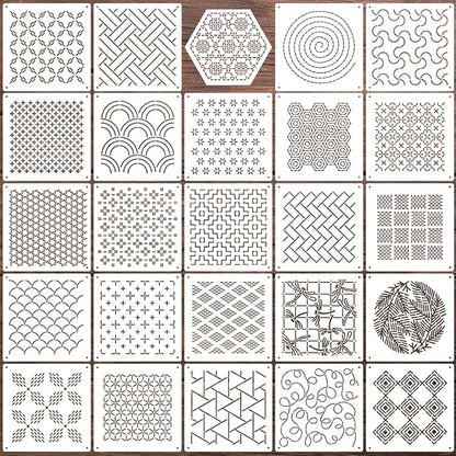 Sashiko Stencil Geometric Sashiko Pattern Template 4.7inch Drawing Line by SUNVERSE