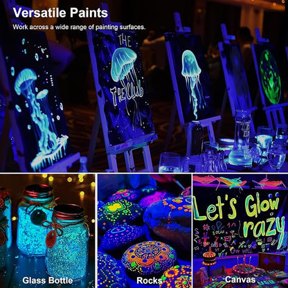 AUREUO Glow in the Dark Acrylic Paint, 8 Colors x 2 Fl Oz / 60ml Neon UV Black - Image 7