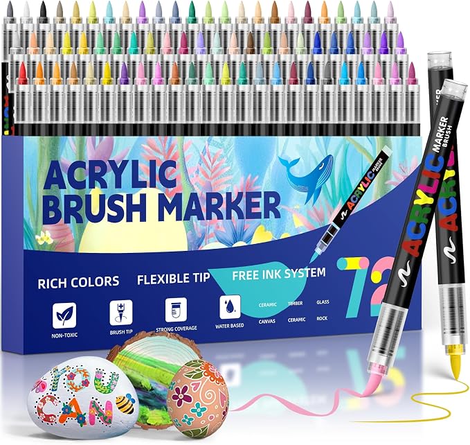 GOTIDEAL Acrylic Paint Markers, Brush Tip Waterproof Paint Pens acrylic markers by GOTIDEAL