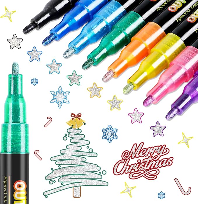 FUMILE 8 Colors Double Line Outline Markers, Glitter Marker by FUMILE