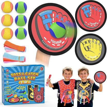 3-in-1 Toss and Catch Ball Game Set, Kids Toddler Baseball Glove, Beach Games by Tozuoup