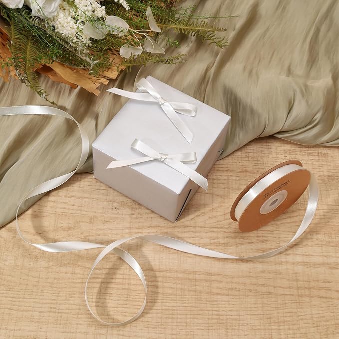 LaRibbons White Satin Ribbon 3/8 Inch 50 Yards Thin Luxury Double Faced Silk - Image 2