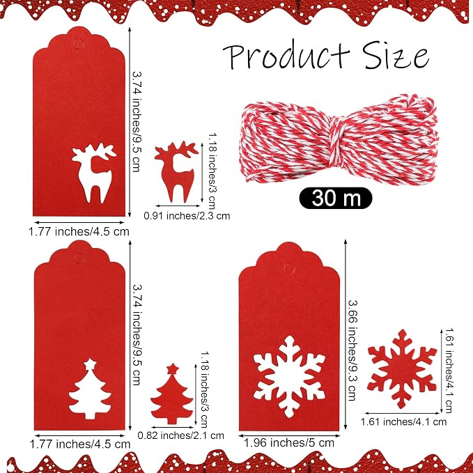 Aneco 150 Pieces Christmas Paper Gift Tags Red Kraft Tags Hang Labels Christmas - Image 2