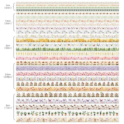 27 Rolls Vintage Washi Tape Set, Floral Butterfly Forest Mushroom Botanical - Image 3