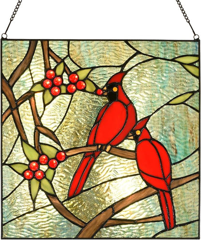 PA0008 Cardinal Stained Glass Window Panel- Tiffany Style Window Hanging- Red by HomeBeauty