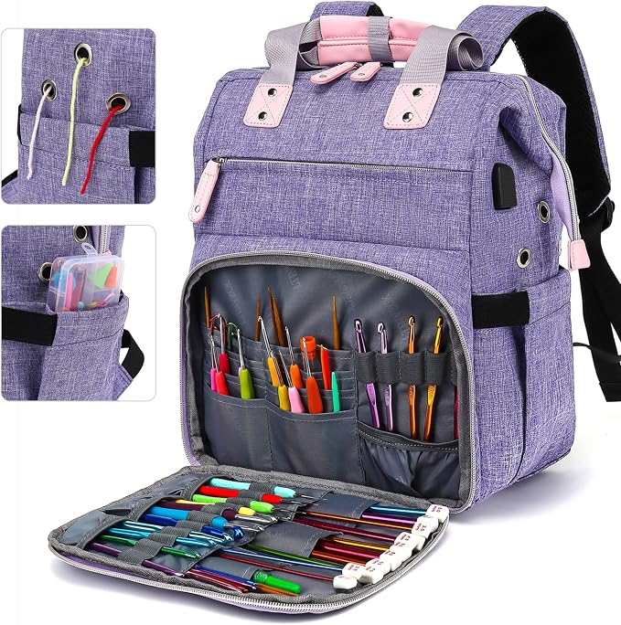 Crochet Backpack, Knitting Bag Backpack Yarn Storage Organizer Travel Crochet - Image 3