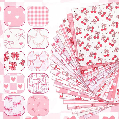 Ganeen 60 Pcs 10 x 10 Inch Pink Bows Quilting Fabric Squares Coquette Pink Bow - Image 5