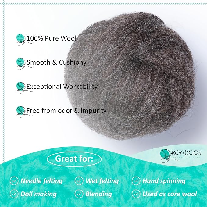 Kondoos Natural Wool roving, 8 OZ. Best - Image 2