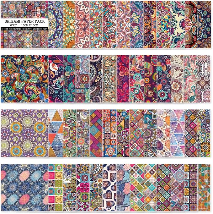 Origami Paper Kit 50 Sheets 70GSM 6 Inch Square Double Sided Color 50 Vivid by Bestartsuppliesforyou