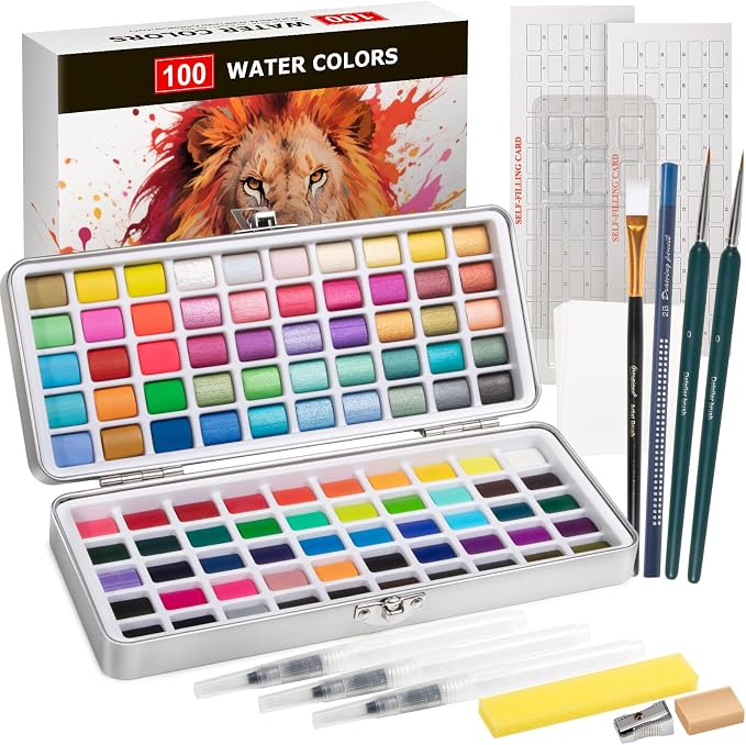 Watercolor Paint Set 100 Colors botkc Travel Water Colors kit by botkc