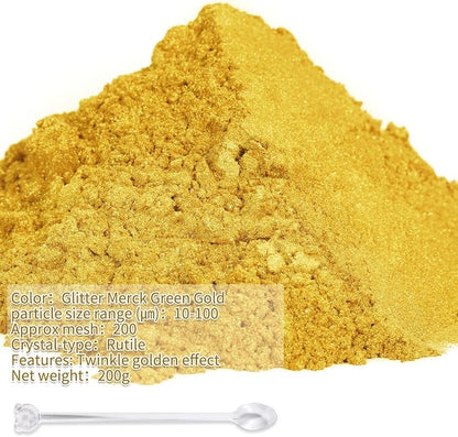 Mica Powder, 7.05OZ（200g）, Glitter Merck Green Gold Mica Powder Pigment - Image 2