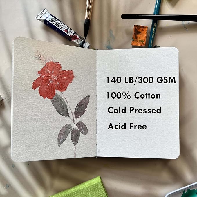 tumuarta Watercolor Sketchbook, 140 LB, 100% Cotton Paper, Cold Press, 24 Sheets - Image 3