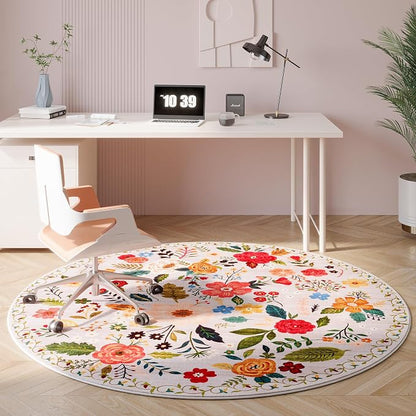 Rugcomf Round Rug 4ft Washable Circle Rug Non Slip Low Pile Boho Floral Small - Image 5
