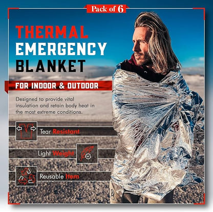 Emergency Blankets for Survival Gear and Equipment x6, Space Blanket, Mylar - Image 2
