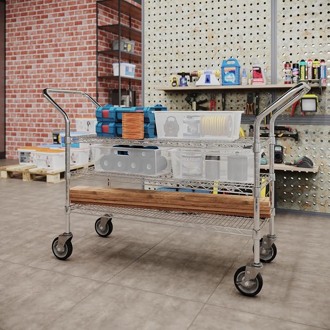 18" W x 42" L x 36" H Chrome Heavy Duty Utility Cart | 3-Tier | NSF Commercial - Image 4