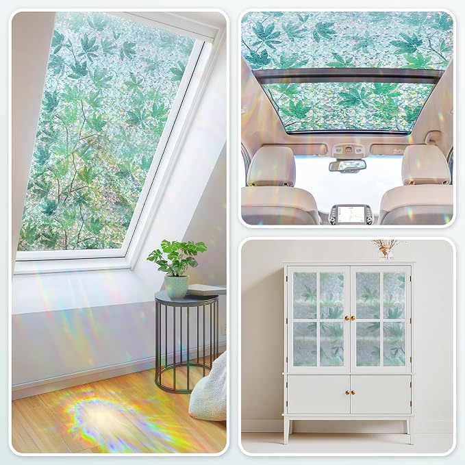 Haton Window Privacy Film, Decorative Stained Glass Window Clings, 3D UV Sun - Image 8