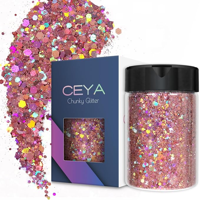 Ceya Holographic Chunky Glitter, 4.9oz/ 140g Pink Mauve Craft Glitter Powder by CEYA