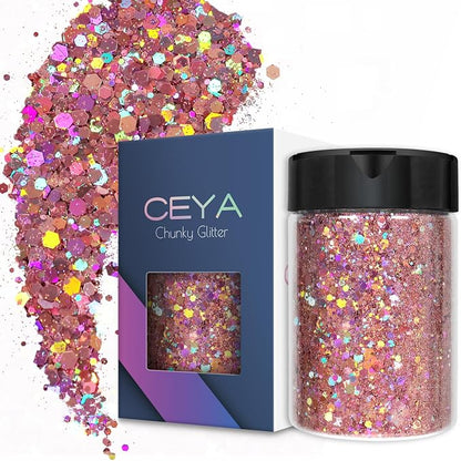 Ceya Holographic Chunky Glitter, 4.9oz/ 140g Pink Mauve Craft Glitter Powder by CEYA