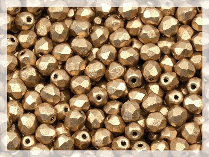100pcs Faceted Fire Polished Pressed Czech Glass Beads 4mm, Aztec Pale Gold - Image 3