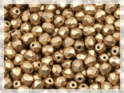 100pcs Faceted Fire Polished Pressed Czech Glass Beads 4mm, Aztec Pale Gold - Image 3