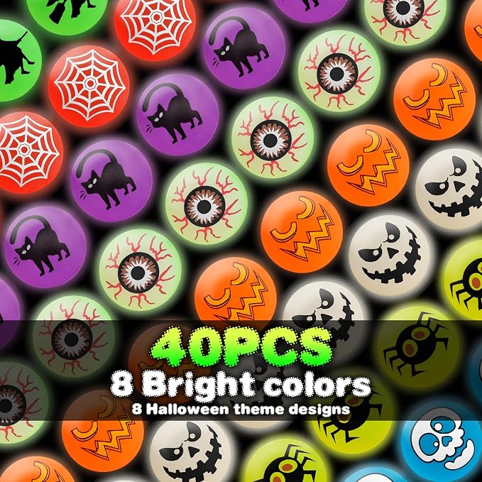 40 Glow in The Dark Bouncing Balls, Halloween Party Favors Supplies, 8 - Image 2