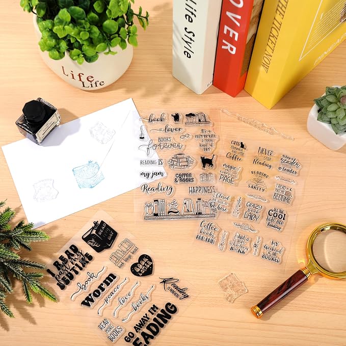 Whaline 4 Sheets Reading Words Clear Stamps Greeting Words Bookcase Bookshelf - Image 6