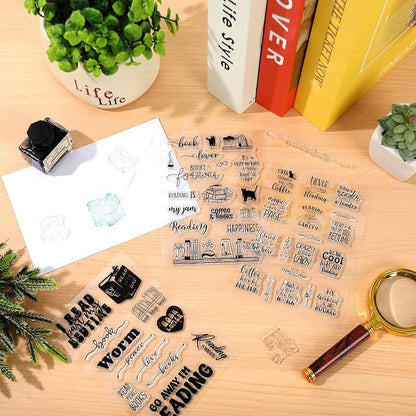 Whaline 4 Sheets Reading Words Clear Stamps Greeting Words Bookcase Bookshelf - Image 6