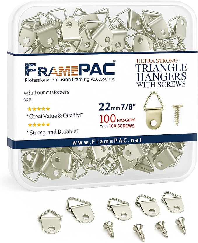 100 Pack Picture Hangers with Screws, Small Triangle Ring, D Rings by FramePac