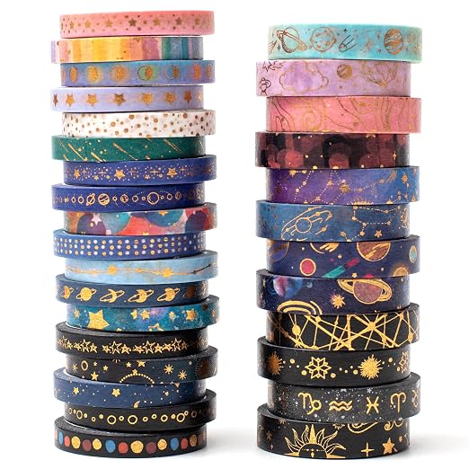 YUBX Skinny Galaxy Washi Tape Set 30 Rolls Gold Foil Decorative Starry Space by EveryCreatorhashisYUBX