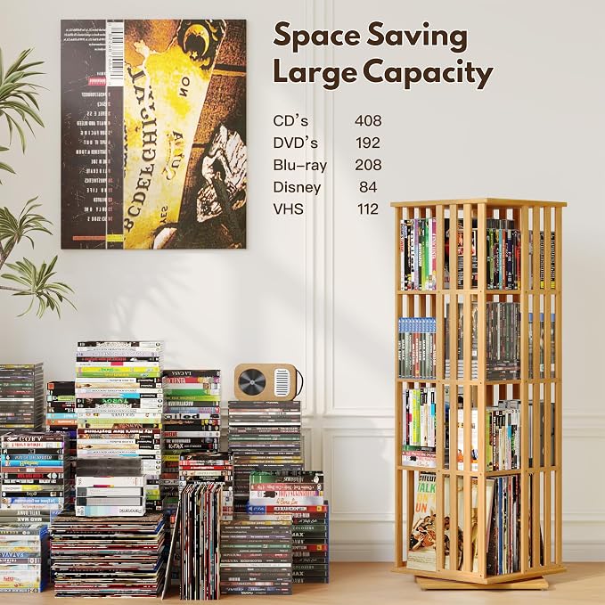 XIMN 360° Rotating Bamboo CD/DVD Shelf - Image 4