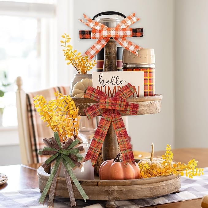 10 Rolls 50 Yard Fall Plaid Burlap Ribbon Rolls 1 Inch Autumn Gift Wrapping - Image 7