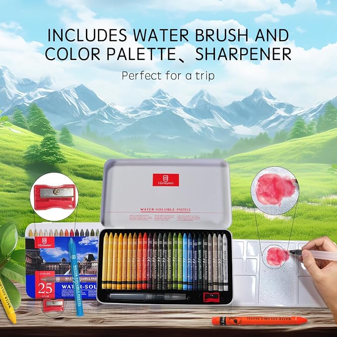 25 Colors Water Soluble Pastels, Watercolor Pastels Set - Image 7