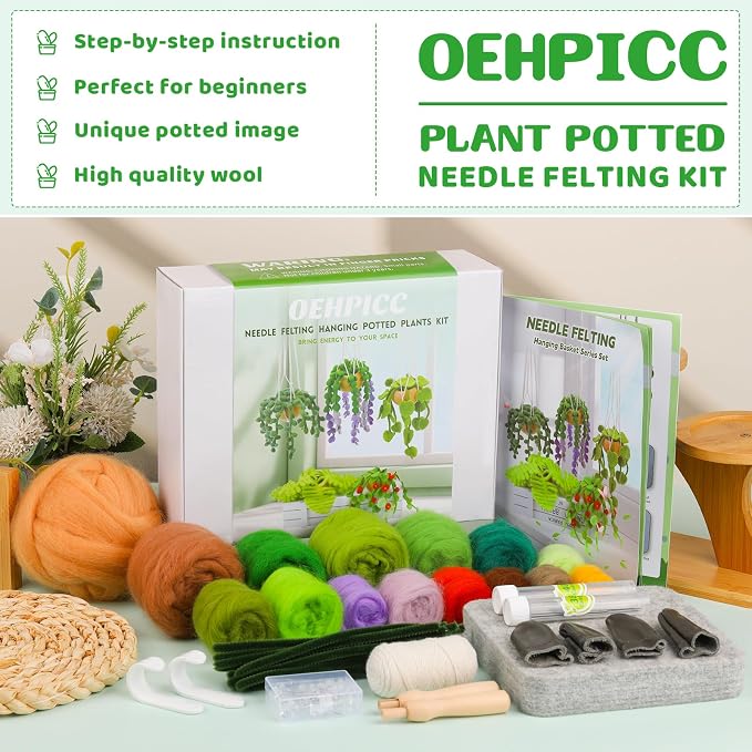 OEHPICC Needle Felting Kit, 5 Pack Hanging Plants Needle Felt Beginner Kit - Image 3